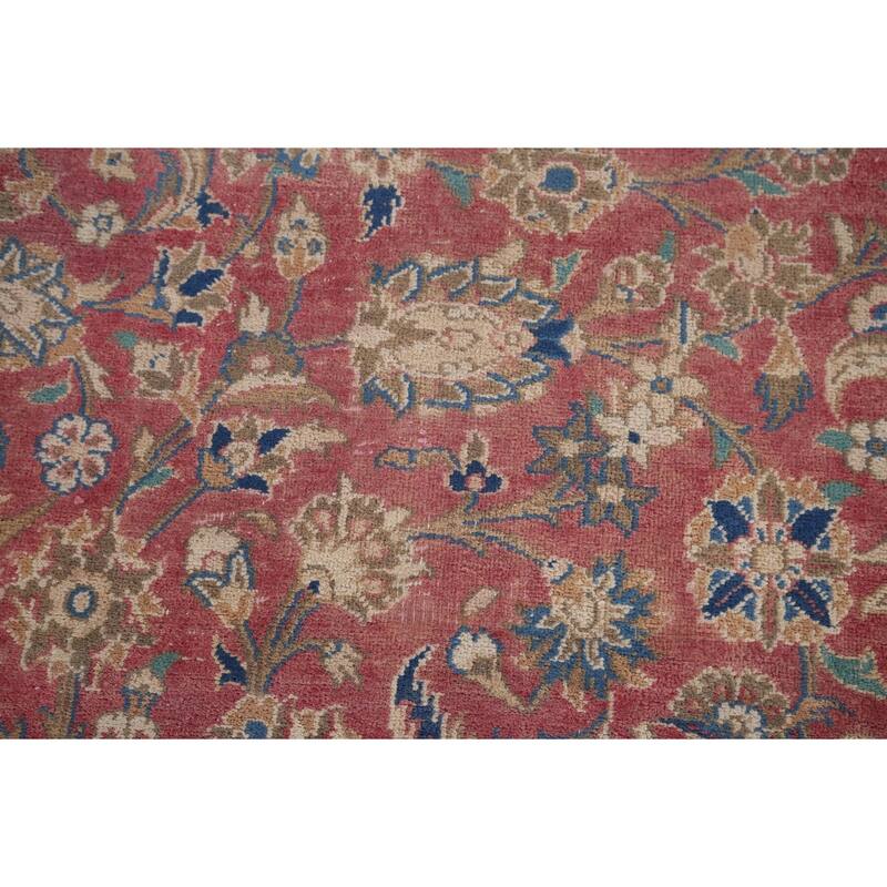 Traditional Pink Mashad Persian Vintage Rug Hand-Knotted Wool Carpet - 9'4" x 12'5"