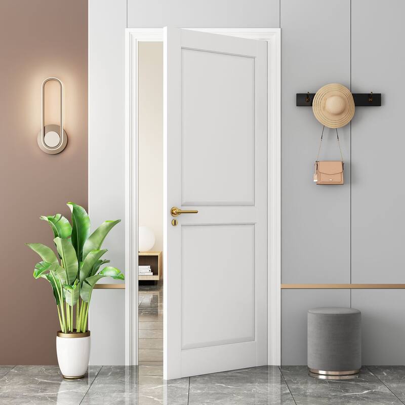 80''H White 2 Panel Solid Manufactured Wood Primed Interior Shaker Slab Door
