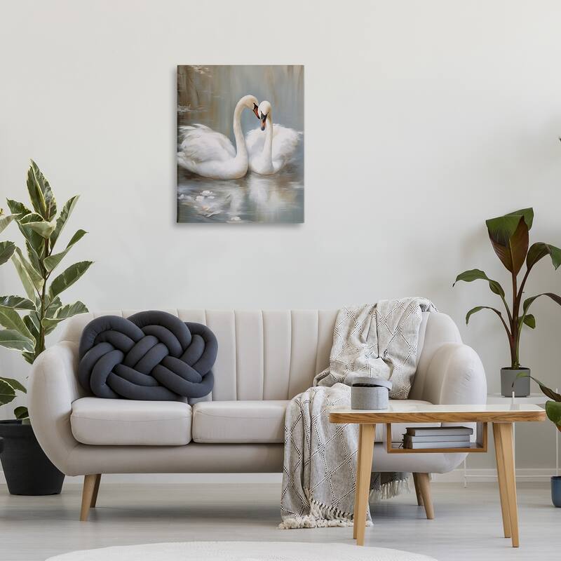 Stupell Kissing Swans on Pond Canvas Wall Art Design By Arlington Prints