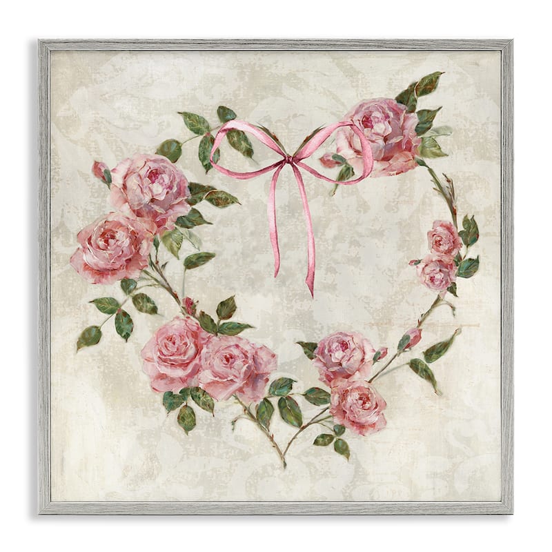 Stupell Rose Heart Wreath Framed Giclee Art Design By Sally Swatland - 24 x 24 - Grey