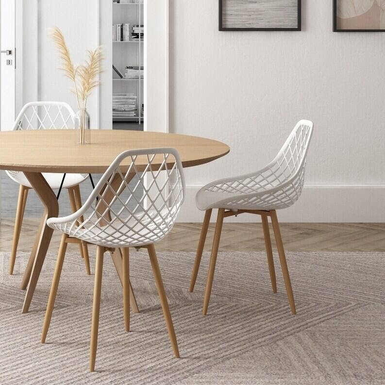 Kurv™ Mid-Century Modern Dining Chair with Steel Legs for Indoors or Outdoors - Set of 2