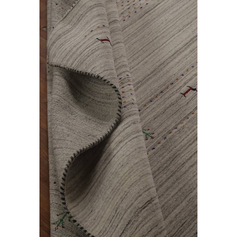 Hand Knotted Oriental 100% Wool Carpet Tribal Animal Pictorial Beige & Ivories Gabbeh Area Rug - 8' 10'' X 6' 1''