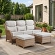 preview thumbnail 186 of 189, Pocassy Outdoor Wicker Sofa with Swivel Chair Fire Pit Table Furniture Set. Yellow Wicker & Beige Cushion - 3 Pieces 3-Seat Sofa with Ottoman