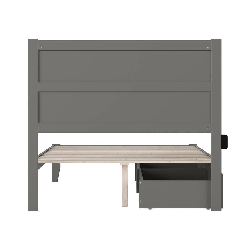 Full Size Bed with Drawers - Grey Storage Platform Bed Frame - Modern Elegance Bedroom Furniture