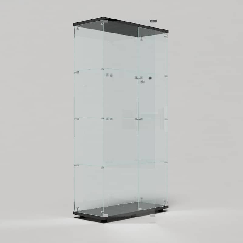 Tempered Glass Display Cabinet w/Multi-Color LED Lights, Door Lock & Adjustable Floor Feet for Flexible Placement
