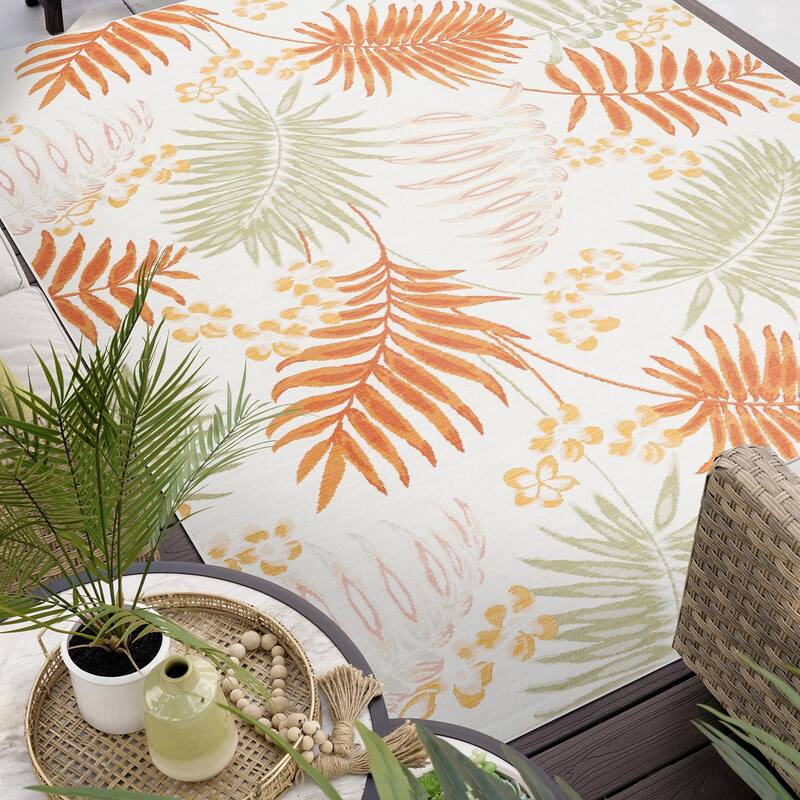 Alfresco Nautical & Coastal Floral & Botanical Reversible Indoor/Outdoor Area Rug - 7'11'' x 10'3'' - Orange/Cream