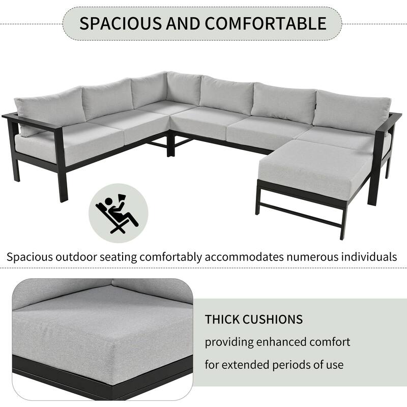 4-Piece Outdoor Patio Aluminum U-Shaped Sectional Sofa Set with Thick Cushions