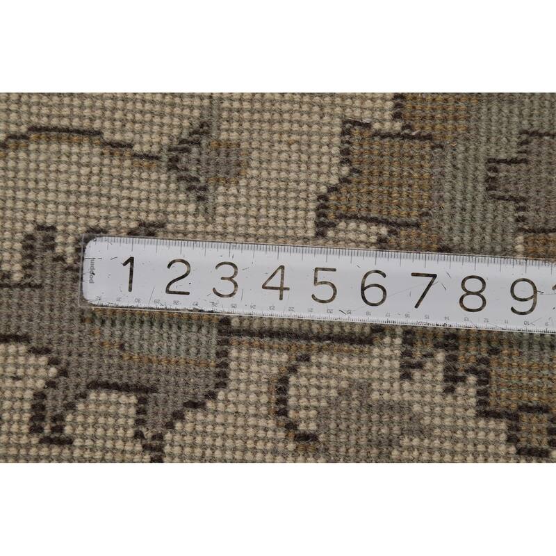 Green Floral Oushak Indian Area Rug Hand-Knotted Wool Carpet - 9'1"x 11'10"