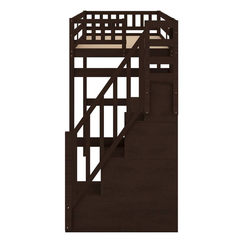 Twin Loft Bed with Built-in Desk and Storage Staircase - Space-Saving Design