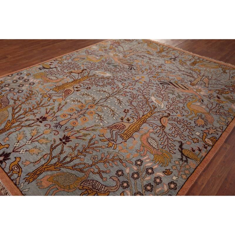 Animals Design Gray Ziegler Oriental Area Rug Handmade Wool Carpet - 7'9"x 9'9"