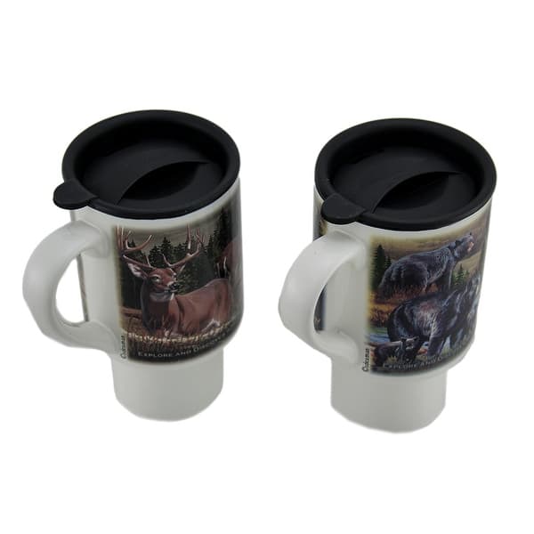 American Expedition 2 Piece Bear & Deer Ceramic Travel Mug Set w/Lid - 6 X  5 X 3.5 inches - Bed Bath & Beyond - 16838474