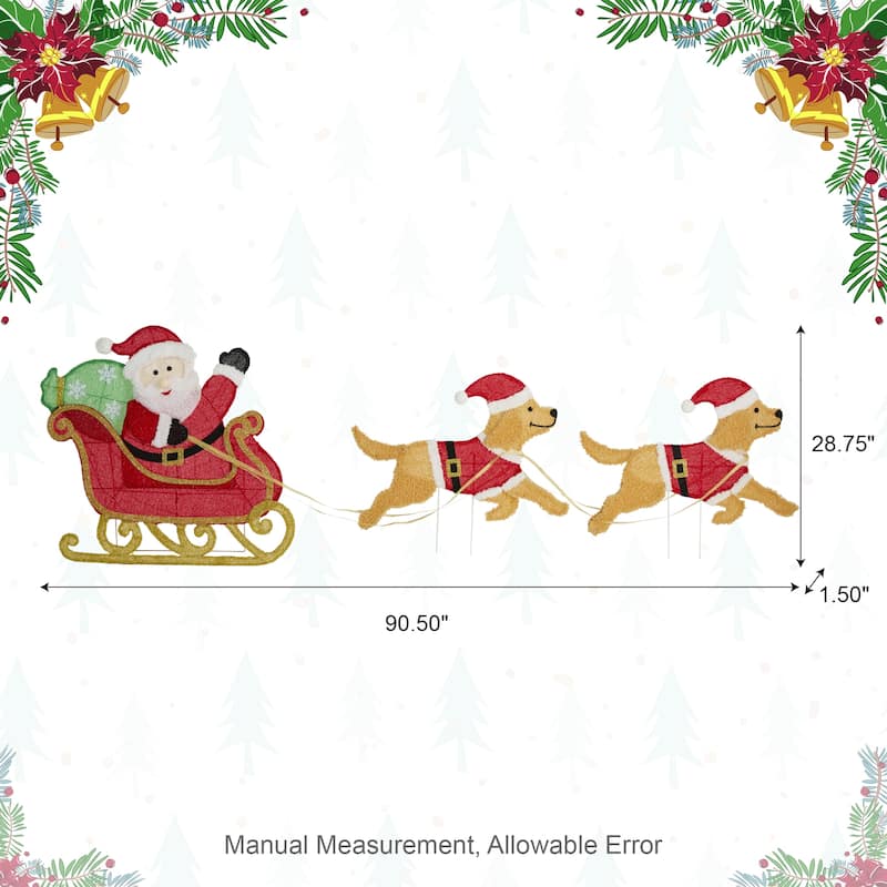 Glitzhome 90.5"L Christmas Fabric Dog with Santa Sleigh Lighted Decor - Dog with Santa Sleigh