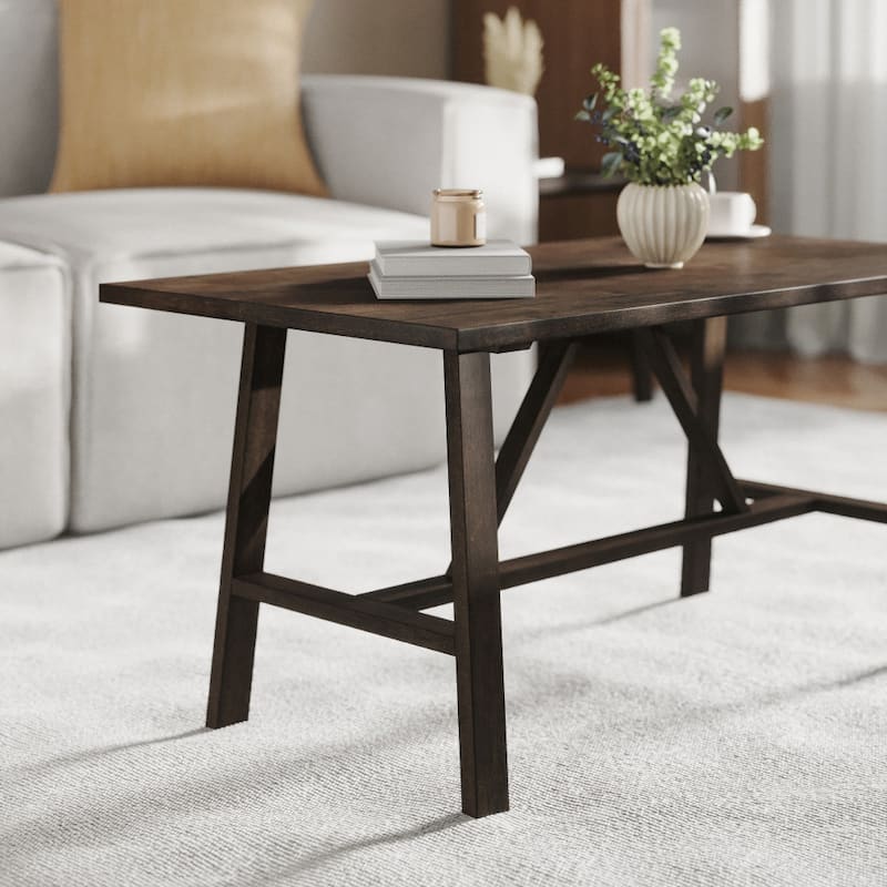 Solid Wood Farmhouse Trestle Style Coffee Table