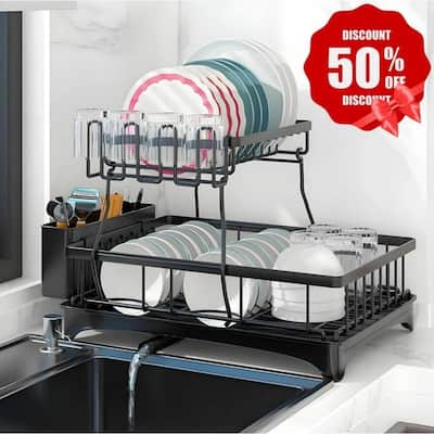 Stainless Steel Dish Rack with Drainboard, Detachable Utensil Holder