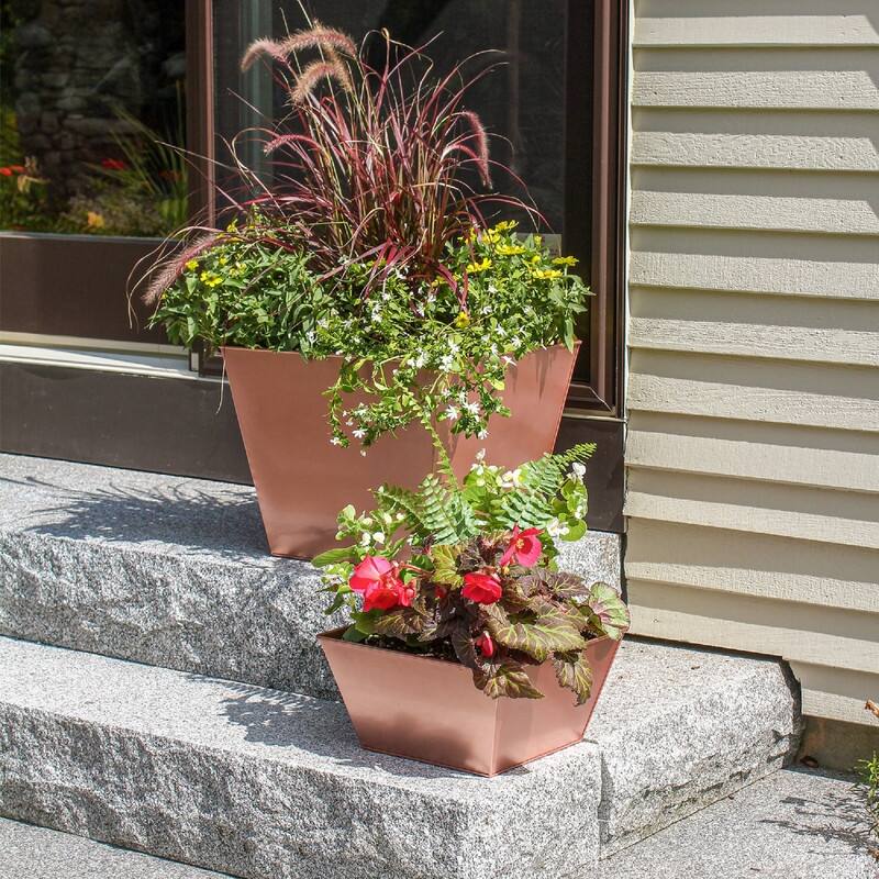 Achla Designs Square Copper Plated Galvanized Steel Flower Box, Indoor Outdoor Use, Planter