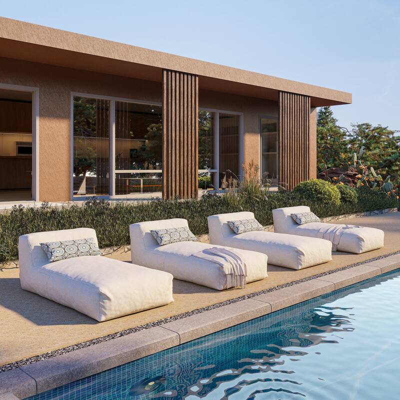 1-Piece Outdoor Bean Bag Chaise Lounge with Pillow - N/A