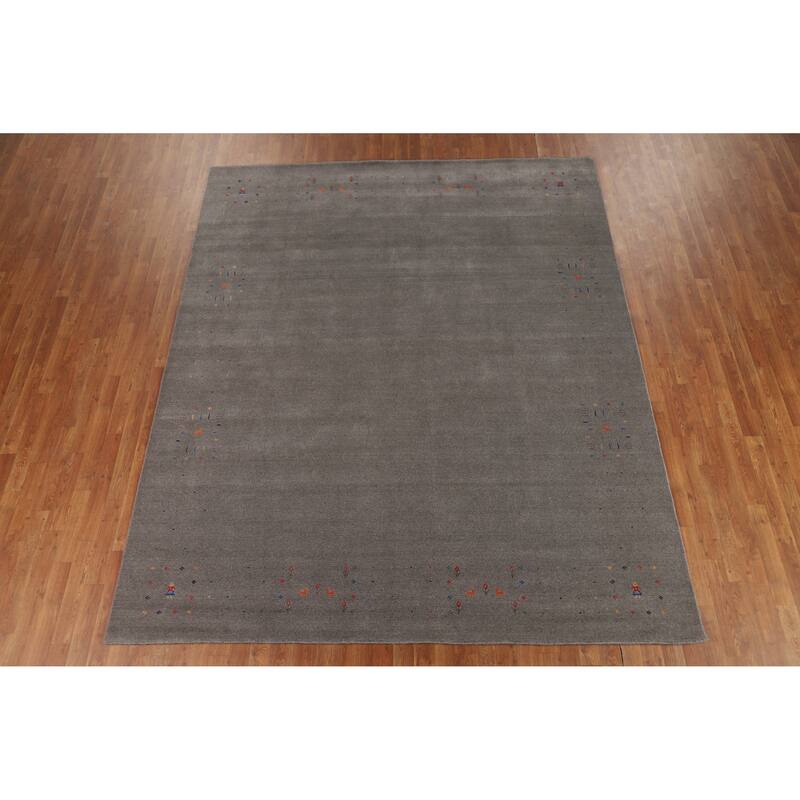 Gray Gabbeh Oriental Area Rug Hand-Knotted Wool Carpet - 8'1" x 9'9"