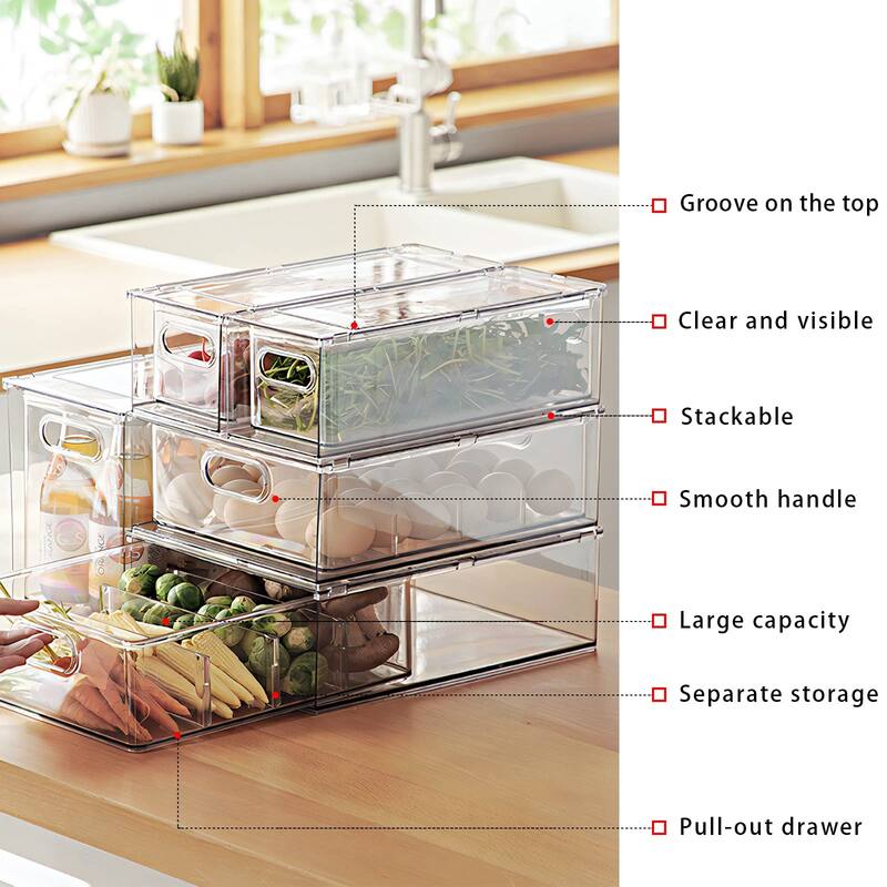 Fridge Drawer Pull Out Stable Bins Clear Refrigerator Drawers Organizer
