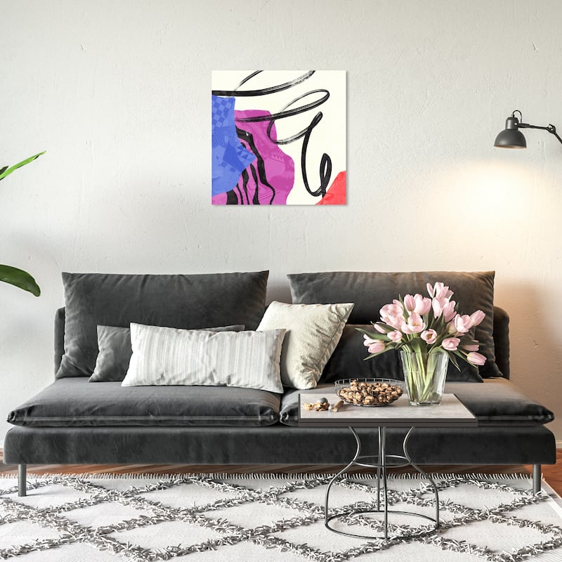 Wynwood Studio Canvas Abstract Swirl and Collage Purple Modern & Contemporary Wall Art Canvas Print - 20 x 20