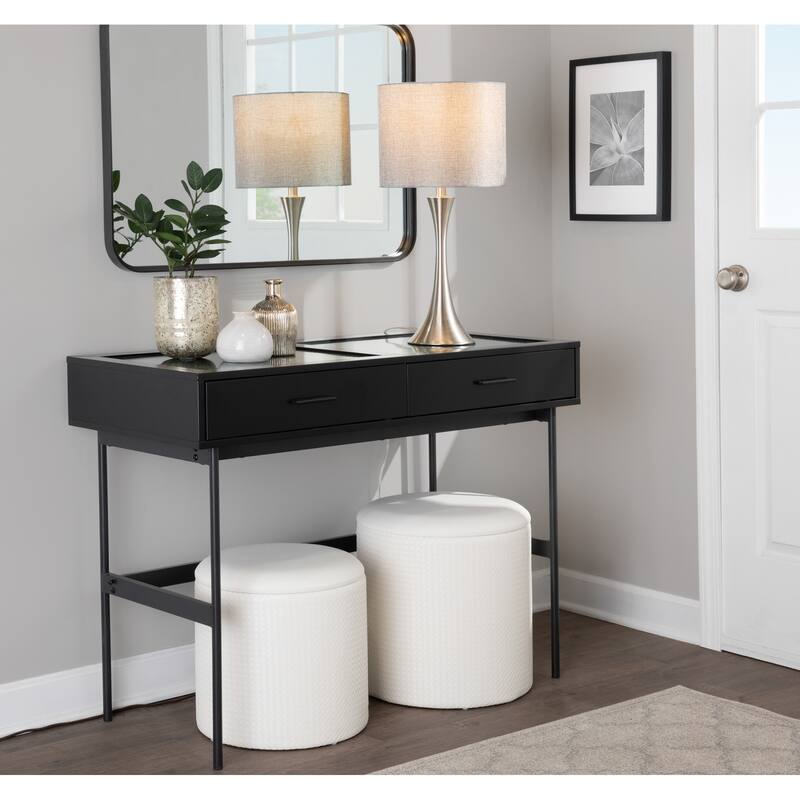 Maverick Contemporary Nesting Ottoman Set in Faux Leather with Textured Accent by LumiSource