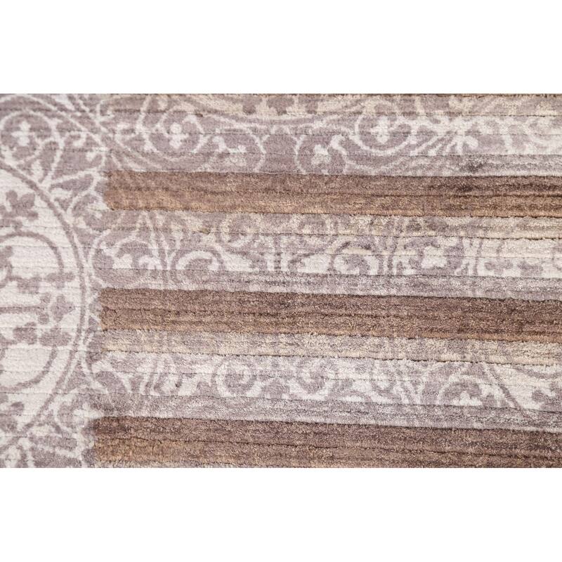Striped Abstract Accent Rug Handmade Oriental Grey Wool Carpet - 2'10"x 4'6"