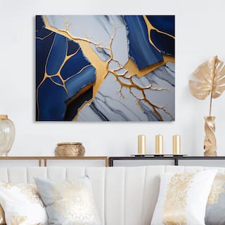 Designart 'Abstract Geode Blue I' Abstract Marble Metal Wall Art