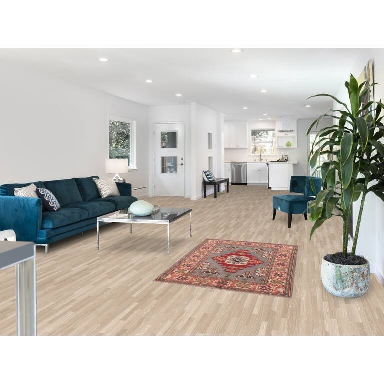 Gray Geometric Kazak Oriental Accent Rug Handmade Wool Carpet - 3'4"x 4'10"