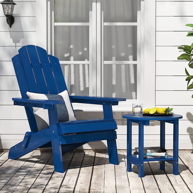 WINSOON 2-Piece All Weather HIPS Outdoor Folding Adirondack Chair and Table set - Navy