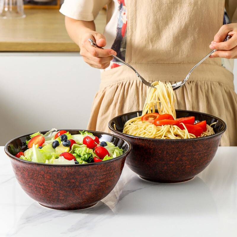 Serving Bowls, 84 Ounce Ceramic Mixing Bowls Set of 2 for Kitchen, Large Salad Nesting Bowls Microwave & Dishwasher