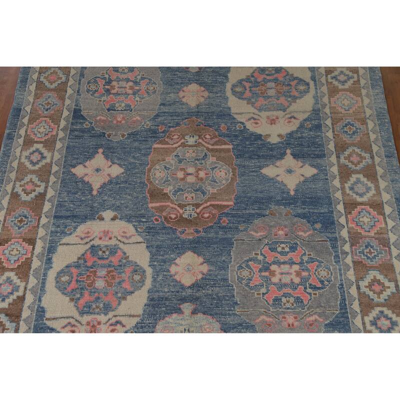 Hand Knotted Oriental 100% Wool Carpet Transitional Geometric Navy Blue & Blues Oushak Area Rug - 11' 0'' X 8' 4''