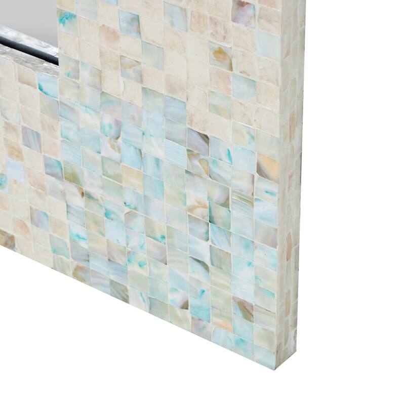 Cream Mother of Pearl Shell Handmade Mosaic Room Wall Mirror with Blue Corners