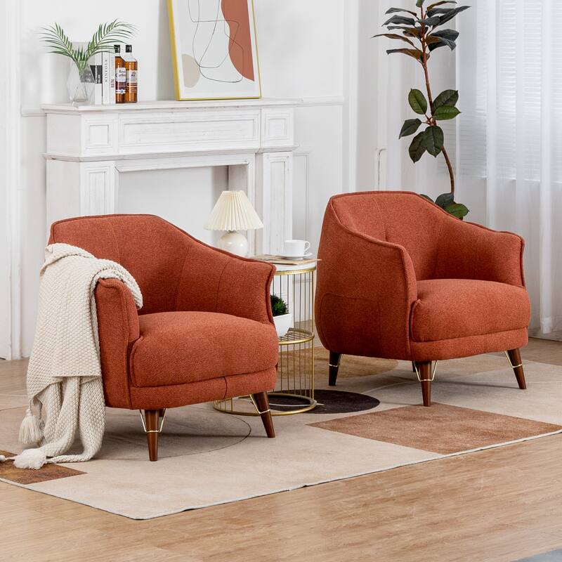 XINMICS Mid-Century Modern Accent Chair, Tufted Upholstered Armchair for Living Room, Bedroom, Set of 2