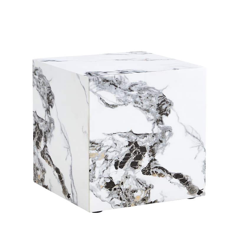 GDFStudio Kaelthas Wood Cube Coffee Table with Marble Texture