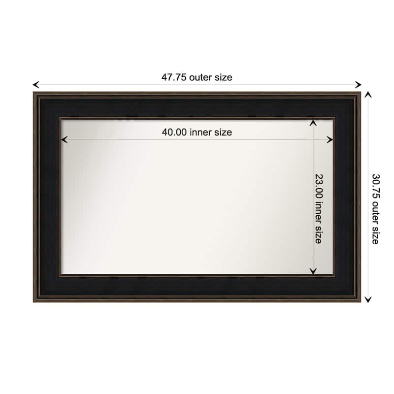 Mezzanine Espresso Framed Non-Beveled Custom Wall Mirror, Bathroom Vanity Mirror - Outer Size: 47.75 x 30.75