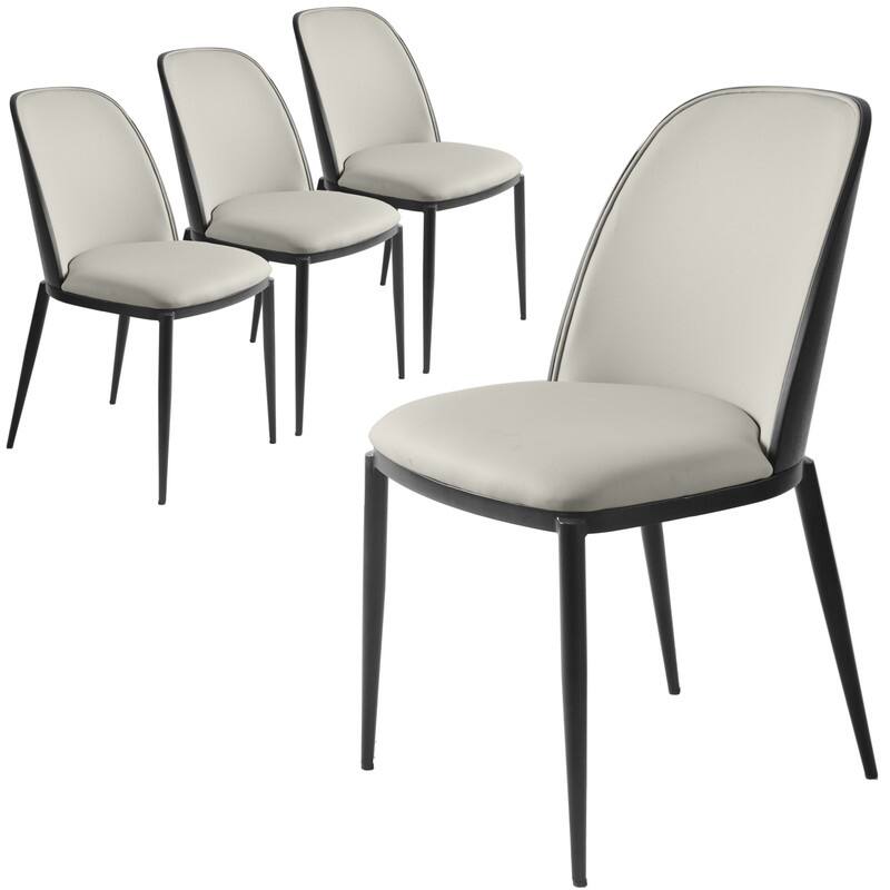 Dining Chair with Upholstered Seat Side Chair with MDF Wood Frame in Steel Set of 4 - Black/Platinum Blue