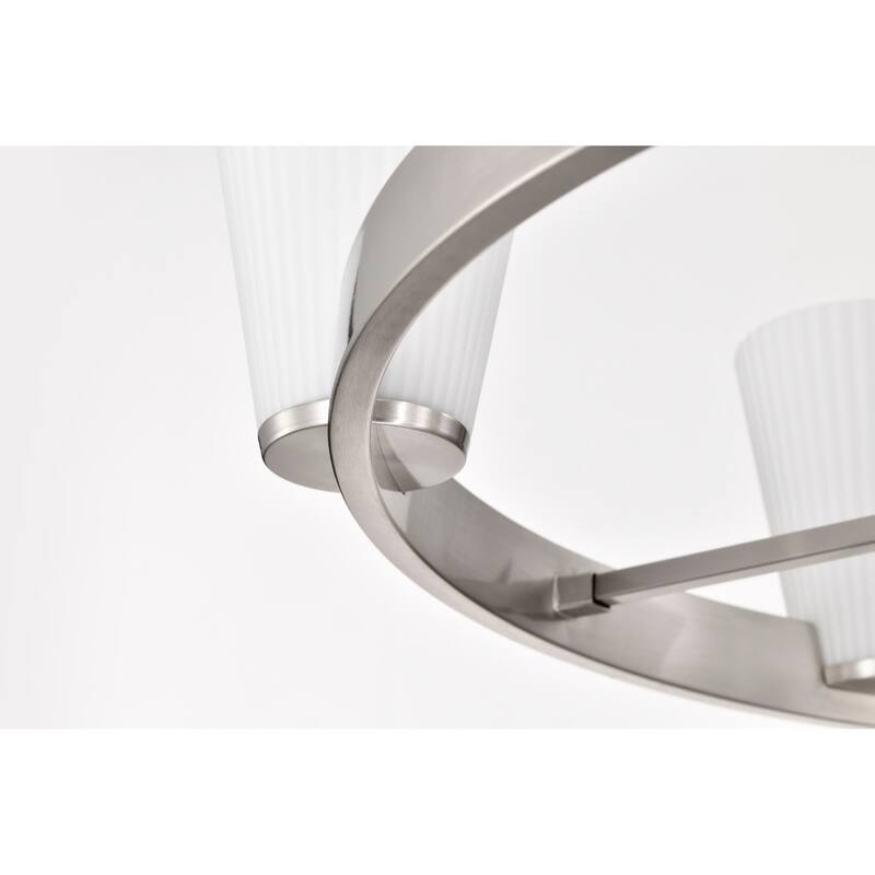 Royale 6 Light Chandelier Brushed Nickel Finish Ribbed White Glass - Brushed Nickel