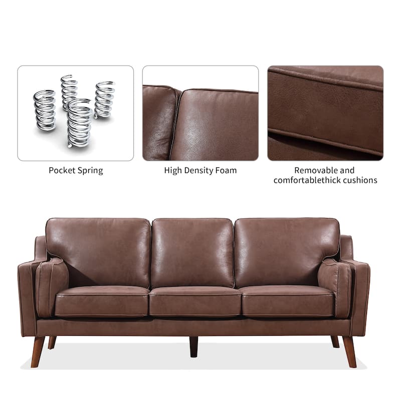 Mid-Century Leather Sofa Loveseat with 5.9" Upholstered Cushion