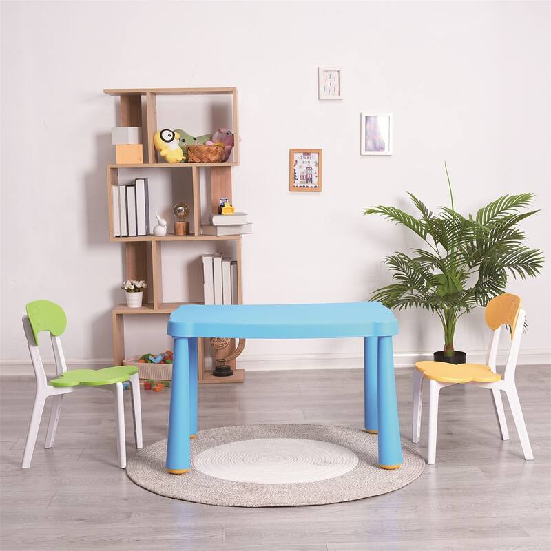3 Piece Toddler Table and Chair Set,Plastic Children Activity Tablefor Reading,Preschool,Drawing,Toddler,Playroom(Tricolor)