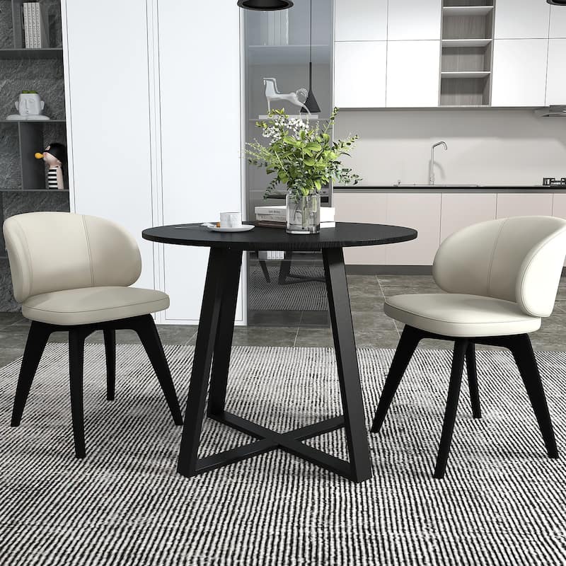 Modern 36” Round Kitchen Table with Black Wood Finish and Pedestal Support Perfect Seats 4 People - 36" x 36” x 30" (L x W x H)