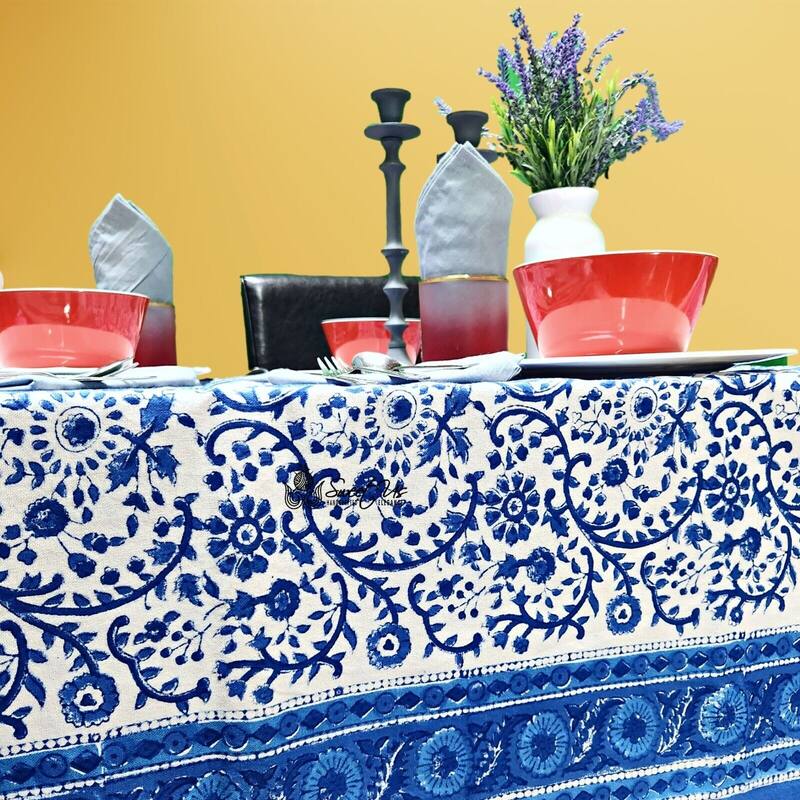 Block Print Cotton Eternal Floral Tablecloth Collection