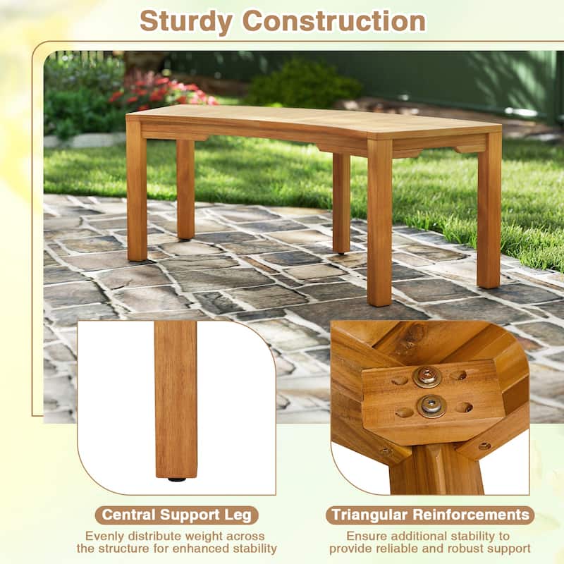 Solid Acacia Wood Outdoor Bench with Curved Design 45" Backless Seat for Garden or Deck - 19" x 45" x 17" (L x W x H)