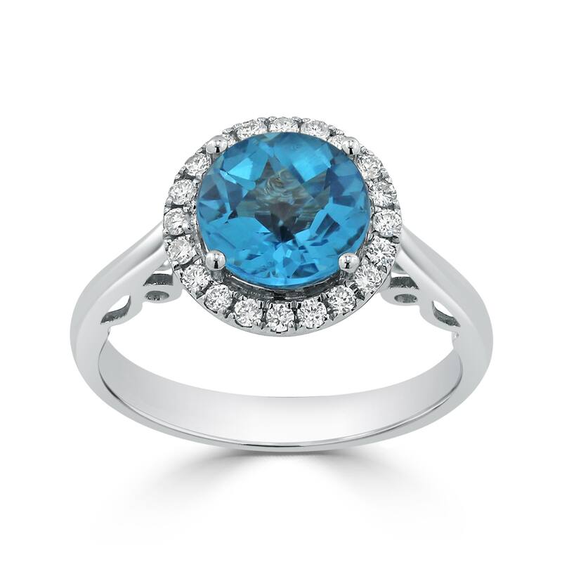 Auriya 2 1/2ct Round Swiss Blue Topaz and Halo Diamond Engagement Ring 1/4ctw 14k Gold