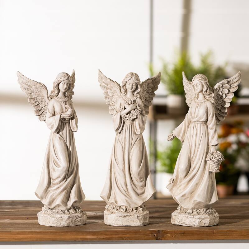 Floral and Bird Angel Figurines - 13.25" - Set of 3