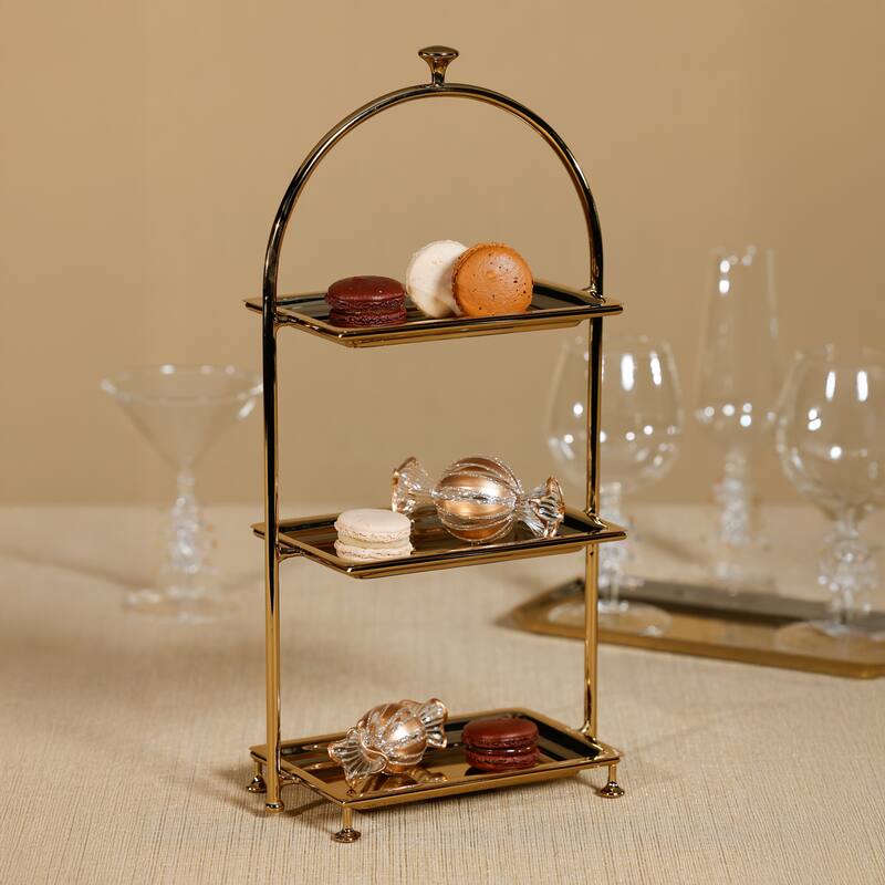 Lucente High Tea Polished Stainless Steel 3-Tier Serving Stand