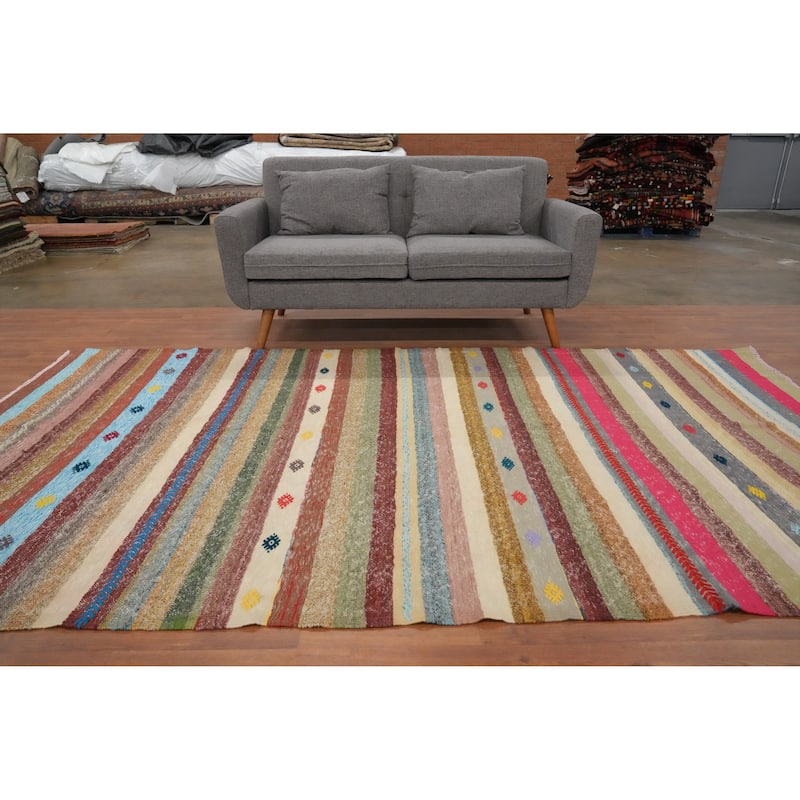 Hand Woven Oriental 100% Wool Carpet Southwestern Tribal Multi-Colored Kilim Area Rug - 9' 11'' X 5' 11''