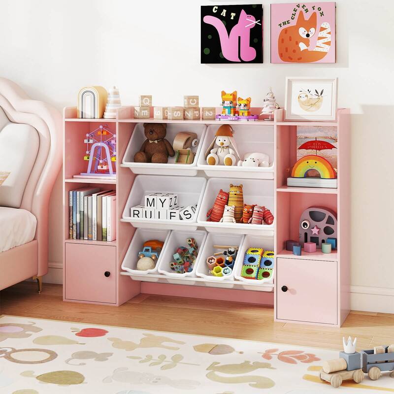 Costway Kids Toy Storage and Bookshelf with 8 Boxes Open Shelves & 2 - See Details
