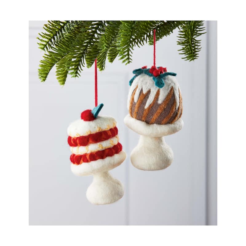 Holiday Layer Cake Ornament Multicolor Wool Tree Decoration 4.5 in H x 3 in L x 3 in W Perfect for Christmas