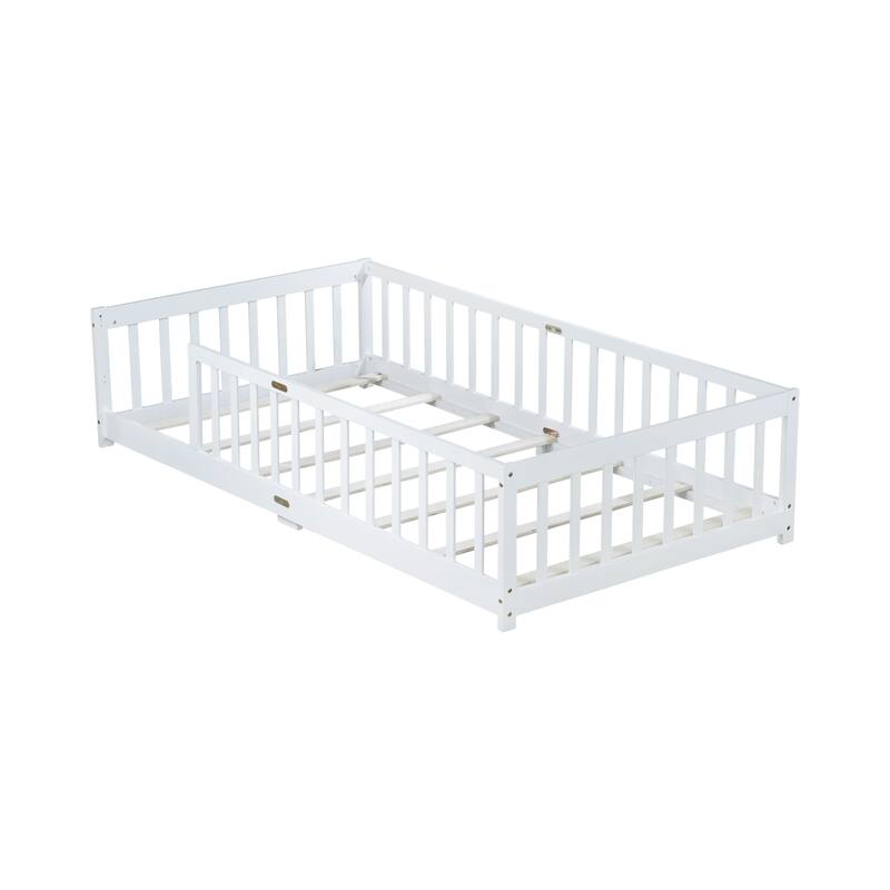 Twin Size Floor Bed with Fence without Door