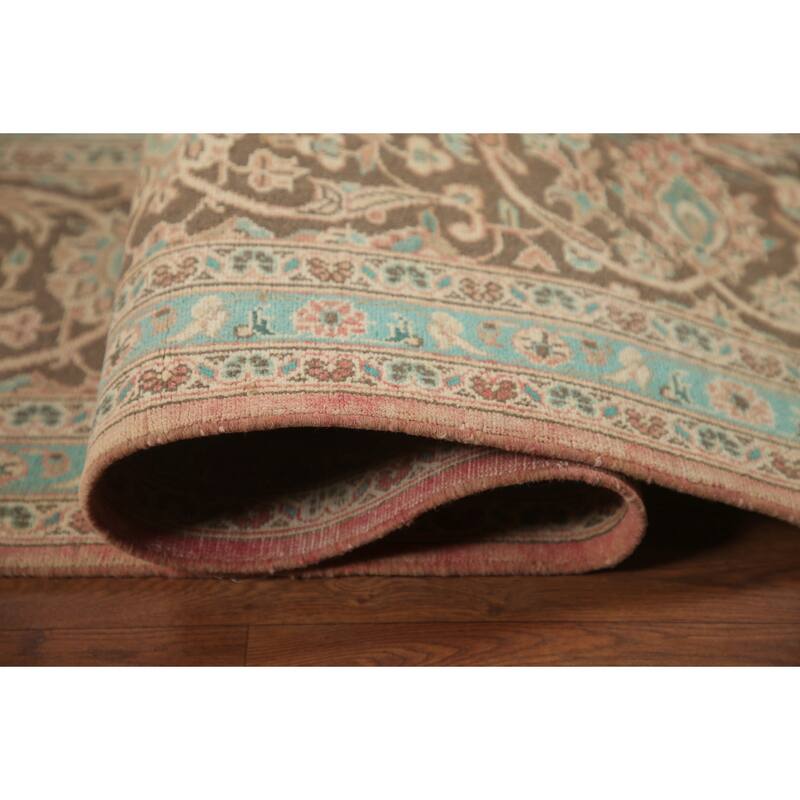 Hand Knotted Oriental 100% Wool Carpet Traditional Floral Coral Mashad Area Rug - 13' 0'' X 9' 5''