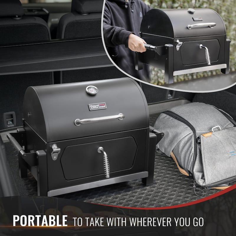 Royal Gourmet Portable Charcoal Grill with Side Handles and Bottle Opener, Tailgate and Campsite, Black